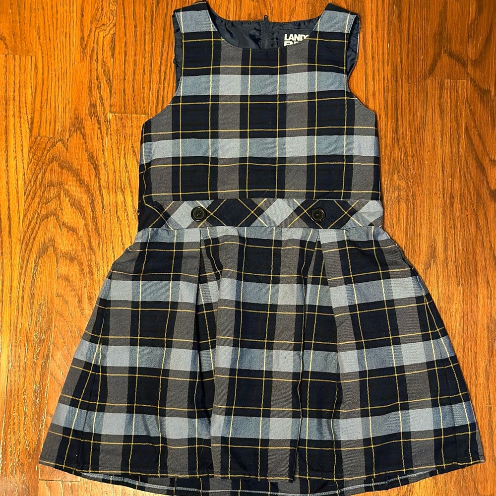 Lands' End Classic Navy Plaid Girls School Uniform Jumper